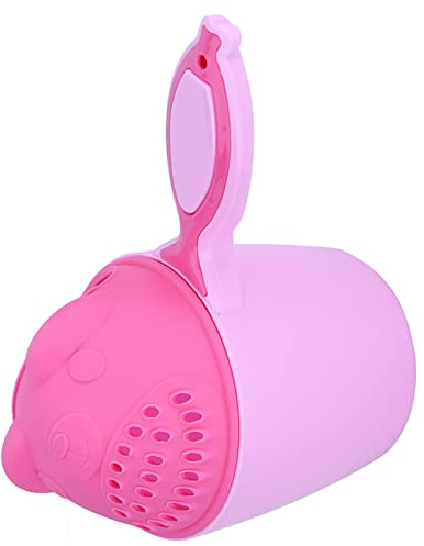 Qcwwy Aljava de Tazas de Enjuague, champú y Baño de bebé, Lavar el Cabello con Dos Picos de Vertidos, Protege la Cara y los Ojos de los Niños, 21x10.7x15cm, Diseño Lindo de Dibujos Animados, (PINK)