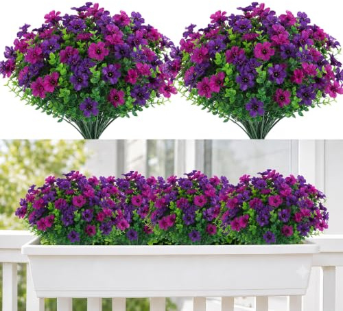 Veebmys 8 Ramos Paquete de Flores Artificiales, Plantas Artificiales para Exterior, Flores Falsas UV-Resistentes de Seda, Decoración Realista para Balcón Jardín Terraza Macetas