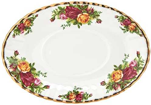 Royal Albert Old Country Roses IOLCOR00111 21.5cm Sauce Boat Stand, White, Fine Bone China