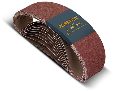 POWERTEC 4 x 24 Inch Sanding Belts, 10 PK, 120 Grit, 4x24 Belt Sander Sanding Belts Assortment, Aluminum Oxide Sandpaper for Oscillating Belt Sander, Woodworking, Metalworking (110010)