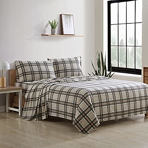 Eddie Bauer Warm Breathable Cotton Flannel Bedding with Deep Pockets, Brushed for Extra Softness, Cozy Home Decor, Oeko-Tex Certified, Edgewood Plaid, Twin