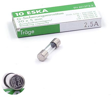 10 fusibili in vetro (T) 2.5 A 250VAC 5 x 20 mm