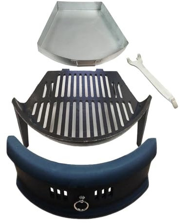 Complete Cast Iron Fire Set. Comprising of Grate Ashpan & Lifting Tool & Bowed Front Fret Black 18