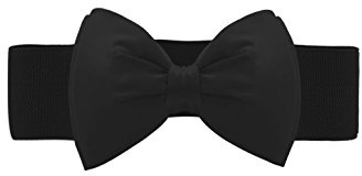Allegra K Women's Bowknot Elastic Belts, 2.4 Width Elegant Cute Stretchy Cinch Waistband for Dress Wedding Black Fit Waist:24-32 inches