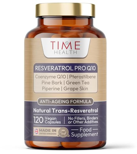 Resveratrol Pro Q10 Anti-Ageing Formula, Trans-Resveratrol, Coenzyme Q10, Pterostilbene, Pine Bark, Green Tea, Grape Skin, Piperine, Split Dose for Maximum Benefits - Pullulan (120 Capsules)