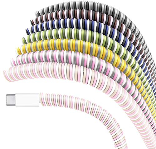 Larcenciel Spiral Cable Protectors, 7 Pcs Rainbow Pet Cord Protectors Flexible USB Cable Sleeve Strain Relief for Charging Cable, Earphone Cord, Protect Pets from Chewing, Odorless Non-toxic(140cm/pc)