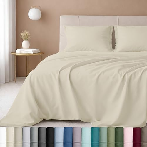 California Design Den Queen Size Sheet Set - Luxury 600 Thread Count Sateen, 100% Cotton Sheets, Deep Pockets, All Around Elastic for a Snug Fit, Hotel Quality Bedding Set - Ivory (Warm Cream)