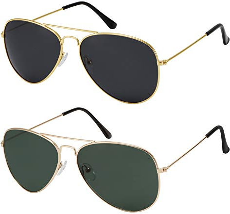 La Optica B.L.M. Sonnenbrille Herren Damen UV400 Pilotenbrille Fliegerbrille 70er Jahre Groß - Doppelpack Set Gold Farben (Gläser: Grau, Grün)