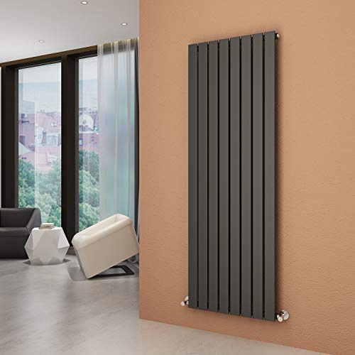 ELEGANT Vertical Column Designer Radiator Tall Upright Flat Panel 1800 x 608 mm Anthracite Single Radiators with Free Angled Valves