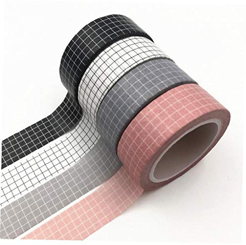 Zonster 4 en Blanco y Negro Cinta Cintas Rolls cuadrícula Washi Tape Japonesa Agenda de Papel de enmascaramiento Pegatinas Decorativas para Cintas de Embalaje de papelería Álbum de Recortes Regalo