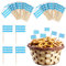 DKINY 100 Stück Oktoberfest-Zahnstocher Flaggen Bayerische Dekoration Blau Weiß Bayern Fahne Cupcake Toppers Oktoberfestsdeko Holzpicker Bierfest Geschirr Party Zubehör für Cocktail Obst Snack Würste