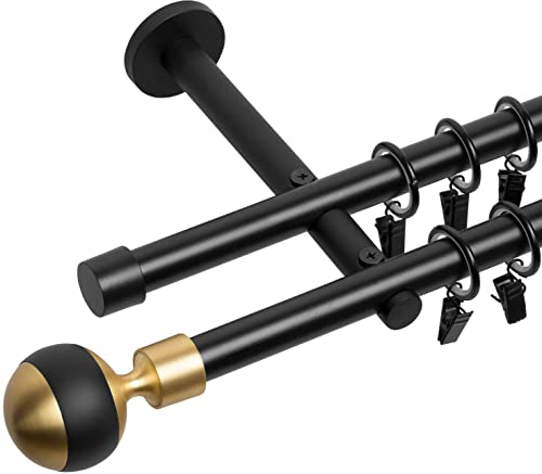 RENA Gardinenstange Vorhangstange 2-läufig - 19 mm - aus Metall - Lautlose Rollen - Komplettset - Schwarz Matt 240cm |Mix