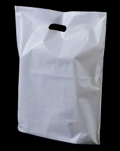 Large White Patch Handle Carrier Bags 15 x 18 x 3- [Pack of 100] - Heavy Duty - Durable and Reusable - Versatile Carry Bags Retail, Boutiques, Clothes, Jewellery, Gifts & Shopping Sunrise Packaging
