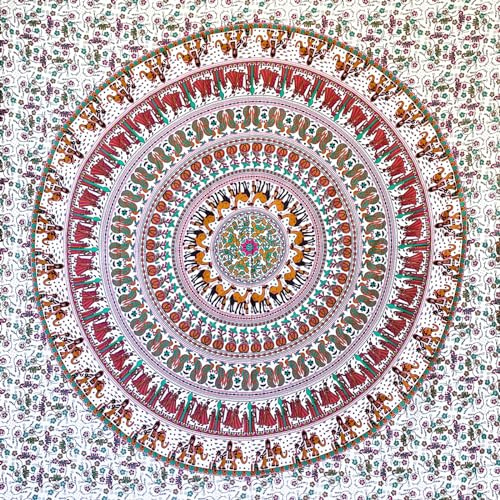 MOMOMUS Tapiz Mandala para la Pared - Arte Mural Indio en Tela - Ideal como Tapiz de Pared o Tapiz Decorativo de Pared - Blanco-Marrón 135 x 210 cm