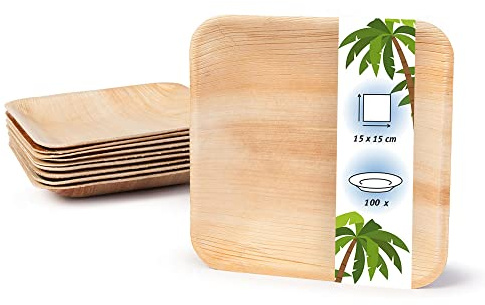 onlyleaf Palmware Servizio da Tavola in foglie di palma I 100 pezzi piastra di Palma rettangolare 15x15cm I Stoviglie biologiche biodegradabili Stoviglie da festa Stoviglie monouso compostabili