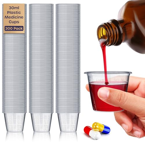volila Vasos medicinales – Paquete de 300 vasos de medición desechables de plástico pequeños de 30 ml – Taza de medicina translúcida para medicamentos líquidos, medición de ingredientes en cocina,