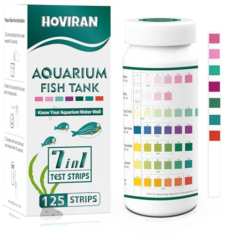 Bandelettes de test pour aquarium 7 en 1, 125 bandelettes de test pour aquarium d'eau douce et d'eau salée, kit de test d'eau pour aquarium pour chlore, dureté totale, carbonate, alcalinité, nitrate