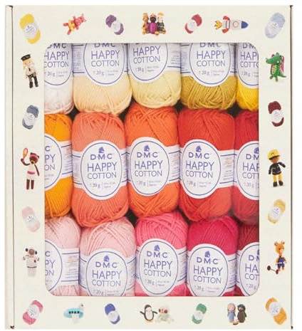 DMC - Coffret Fil Happy Cotton de 30 pelotes - Fil pour Tricot et Crochet - Amigurumis | Coffret 30 pelotes - 30 Coloris | 100% Coton - Certifié Oeko-Tex Standard 100