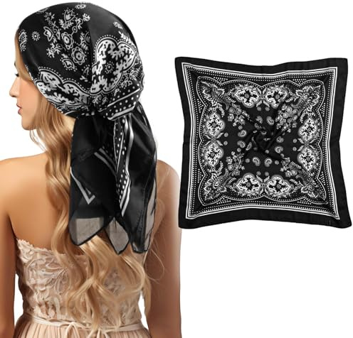 COMNICO Satin Head Scarf, Like Silk Square Scarf Sleeping Hair Wrapping Bandana Head Scarf Neck Scarf for Women Girls (27.5 In, Black)