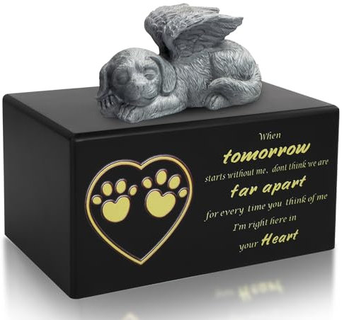 DiDiBirDi Urna para mascotas, caja de cenizas de madera, color negro, para cenizas, urna de cremación con ángel y bolsa para cenizas, caja conmemorativa para perro