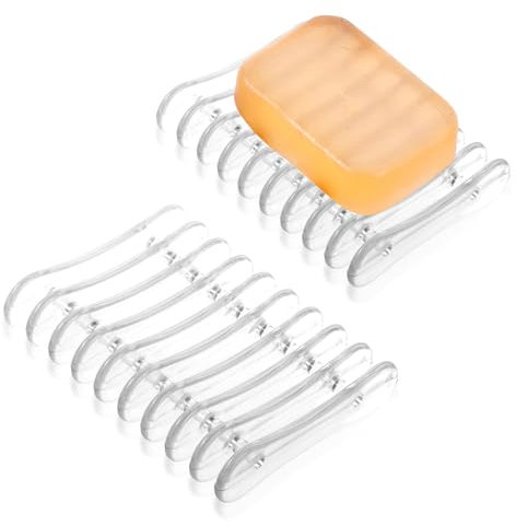 Lot de 2 porte-savons en plastique transparent pour douche, salle de bain, cuisine, facile à nettoyer, garde le savon sec (2)