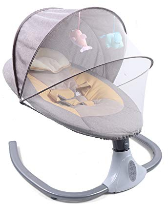Babyschaukel, Elektrische Babywippe, Schaukel Baby indoor, Wippe baby, 3 verstellbare-Musikwiedergabe klappbar, für Babywiege und Babyhängematte Stabil und geräuschlos (Grau)
