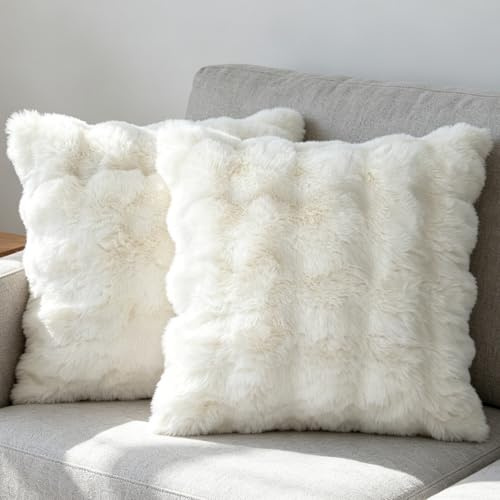 NIULAA Krämvita kuddöverdrag 50 cm x 50 cm förpackning med 2 mjuka fluffiga fuskpälskuddar tjock plysch lyxiga dekorativa kuddar 50 x 50 cm moderna marockanska sovrum sofföverdrag
