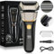 AOOWU Rasoir Électrique Pour Homme, Rasoir Électrique Rasage à Sec Et Humide, Ipx6 Étanche Recharge De Type C Rasoir À Grille Sans Fil, Tondeuse Barbe, Affichage De La Puissance Sur Écran Led