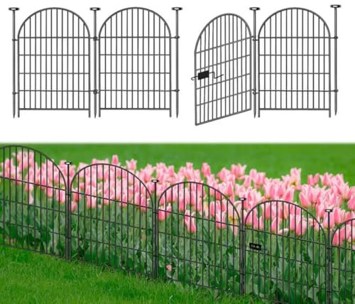 Okaygardn Garden Fence Border 36 in(H) x8.8 Ft(L), 4 Panels Dog Fence Outdoor for Yard, Tall Garden Animal Barrier Fence with Gate, Arched Rustproof Metal No Dig Fence, Flower Bed Fencing