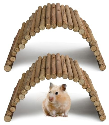 Godneei Set da 2 Giochi Criceto in Legno Naturale, Criceto Accessori per Gabbia per Criceti, Giochi per Conigli, Tunnel Ponte Flessibile per Roditori, Giocattoli per Criceti e Piccoli Animali