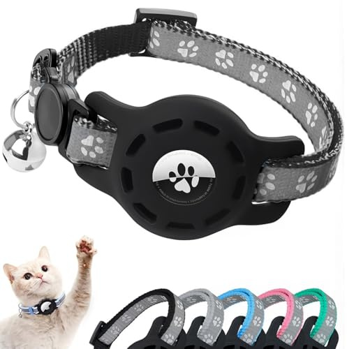 JEYORZY 1pcs Collier Chat, Collier Chat avec Accessoire, Réfléchissant GPS Chat avec Anti étranglement, Réglable, Collier avec Boucle Anti-étranglement pour Chaton Petits, Compatible avec Airtag, Noir