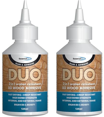 Bond It DUO 2 in 1 Strong Wood Glue Adhesive 2 Pack (125ml Each) – Strong Waterproof PVA Wood Glue for Interior & Exterior Use