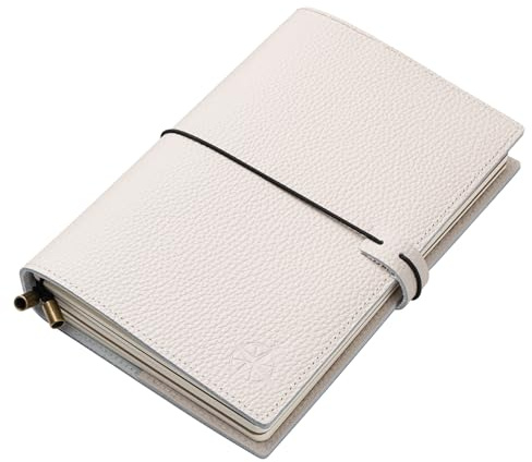 WANDERINGS Taccuino Travelers A5 con Tasche, Colore Oat – Diario in Vera Pelle, 6 x8,5/15 x 22 cm, Diario di Viaggio Ricaricabile per Catturare Tutte le Avventure della Vita, Inserti Blank 120 GSM