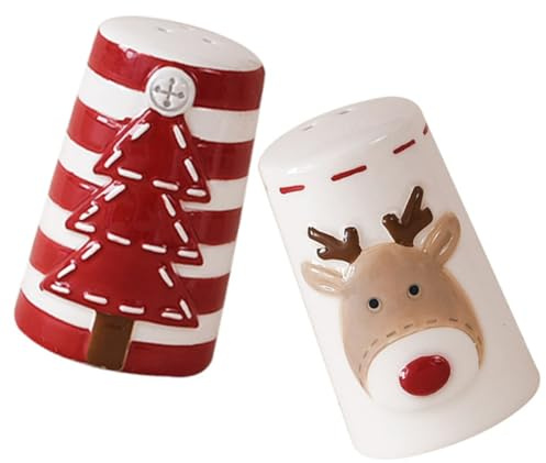 Luxshiny Barattoli per Spezie in Ceramica Natalizi 2 Pezzi Spargipepe e Spargisale per Cucina e Ristoranti, Contenitori Pratici e Compatti per Condimenti