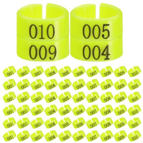 Lurrose 100 Pezzi Anelli Numerati per Zampe di Piccioni Anello di Identificazione in Plastica Verde Fluorescente Ø8mm Fasce per Cosce di Pollame Resistenti e Riutilizzabili per Gestione