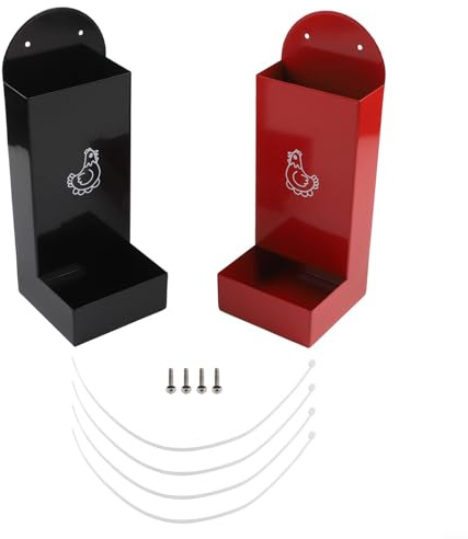 BildeeMait Dispensador de alimentación de pollo de metal suspendido para conchas de ostra, aperitivos, color rojo y negro
