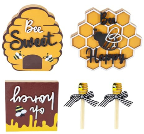EXCEART Décoration en Bois Minimaliste Thème Abeille pour Bureau et Maison, Ornement Ruche Jaune en Coton et Bois, Crée Une Ambiance Chaleureuse et Cosy