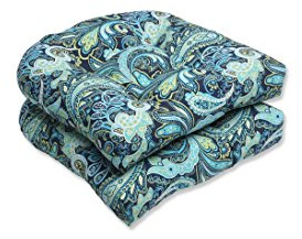 Pillow Perfect Paisley Indoor/Outdoor Chair Seat Cushion, Tufted, Weather, and Fade Resistant, 19 x 19, Blue/Green Pretty, 2 Count