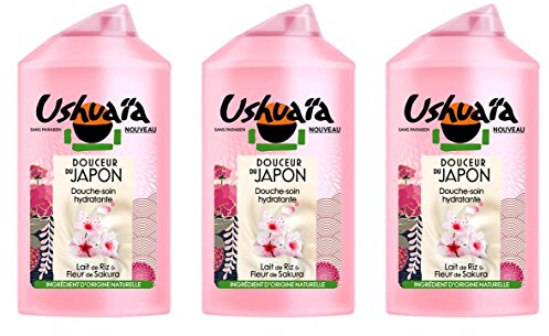 Ushuaïa – Leche de arroz y flor de Sakura de Japón para ducha, hidratante y suave, 250 ml, juego de 3
