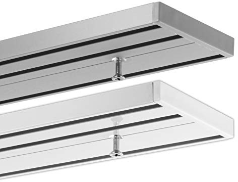 Gardineum 200 cm Gardinenschiene Vorhangschiene Aluminium, 3-läufig Objetkschiene - vorgebohrt! silber, hochwertig eloxiert