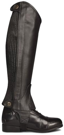 Ovation Women's Pro Leather Half Chaps - Premium Top Grain Leather Black Riding Chaps with Stretch Panels and Snap Closures, X-Large Tall