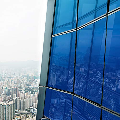 FENTIS Reflective Window Film Blue One Way Blue Mirror Glass Film Heat Control Anti UV Window Silver Tint Sun Block Window Sticker Solar Control Insulation Mirrored Roll for Home and Office 60x200cm