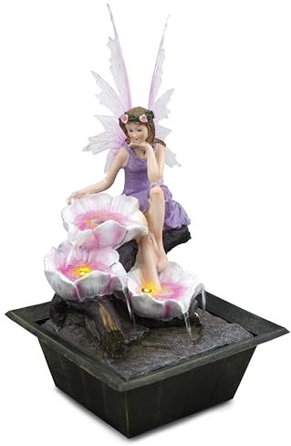 GEEZY Indoor Water Fountain - Fairy Design Water Feature with LED Lights - Mains Powered & Self-Contained, Table Top, Relaxing & Tranquil - Perfect for Home, Living Room, Office Decor