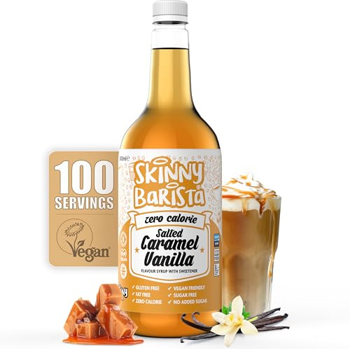 Skinny Food Co Salted Caramel Vanilla Syrup Zero Calorie 1L - Sugar Free Coffee Syrups for Tea, Hot Chocolate, Baking, Protein Drinks - Vegan, Gluten-Free & Fat-Free - Syrups For Coffee Drinks