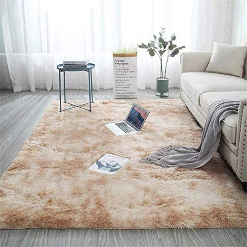Aujelly Soft Area Rug Schlafzimmer Shaggy Teppich Zottige Teppiche Flauschige Bunte Batik-Teppiche Carpet Neu Khaki 120 x 160 cm