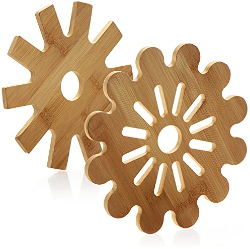 com-four® 2X Topfuntersetzer aus Bambus - Unterlagen für Töpfe, Pfannen, Auflaufformen und Teller - Topfuntersatz - Hitzeschutzablage (2 Stück - Bambus - Stil 1)