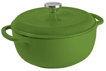 Lodge 6 Quart Enameled Cast Iron Dutch Oven with Lid – Dual Handles – Oven Safe up to 500° F or on Stovetop - Use to Marinate, Cook, Bake, Refrigerate and Serve – Avocado
