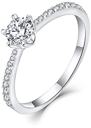 Starnny Bague Fiançailles Femme Solitaire Alliance Argent 925 Zircone Cubique Promesse Elégant Blanc Cadeau Pour Femmes 57