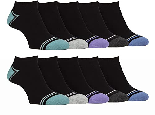 Farah - 10 pares de calcetines de bambú para hombre, calcetines tobilleros acolchados a rayas, negro, 39-45