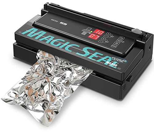 MAGIC SEAL Commercial Dual Mode Vacuum Sealer - for Textured & Smooth/Mylar Bags, 190W Food Sealer Vacuum Packing Machine with Auto Cooling System, Adjustable Air & Seal Settings -MS300